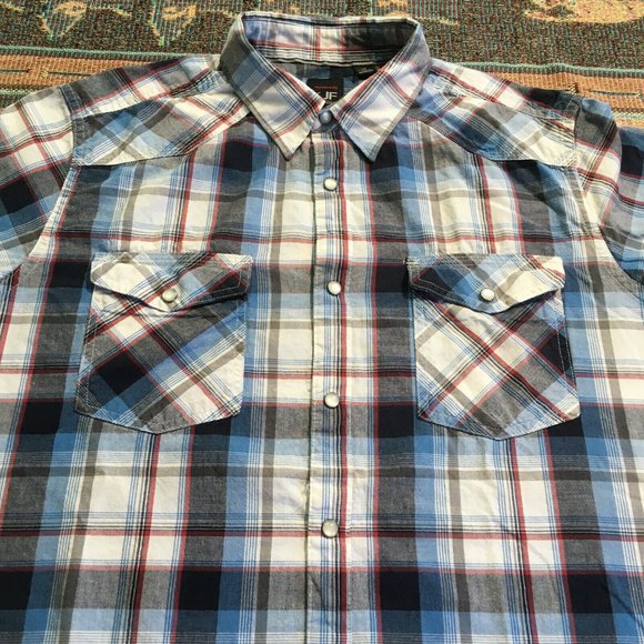 #64 J. Ferrar snap button Plaid cowboy bullrider Large Two Pockets rugged - Picture 8 of 8